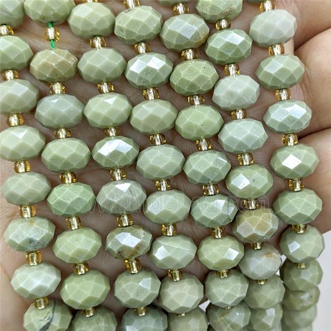 Natural Chinese Alashan Agate Beads Green Faceted Rondelle