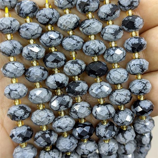 Black Snowflake Jasper Beads Faceted Rondelle