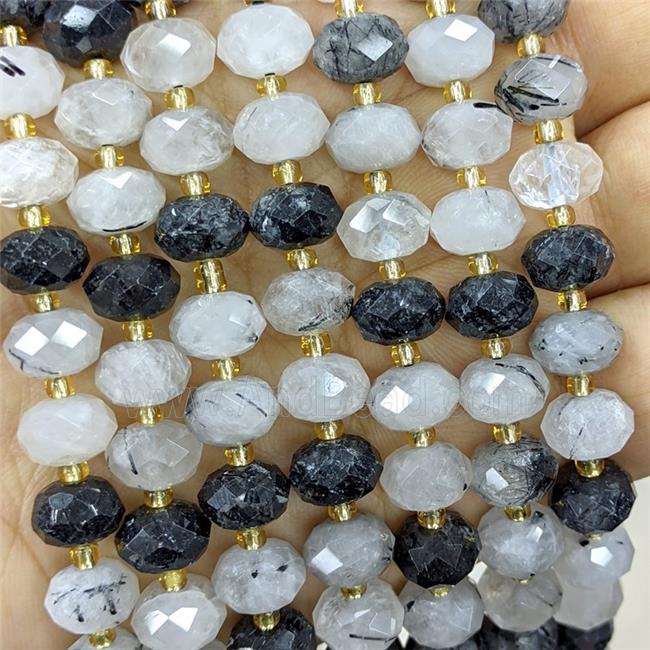Natural Black Rutilated Quartz Beads Faceted Rondelle