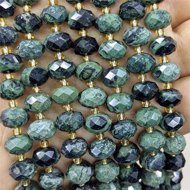 Natural Green Kambaba Jasper Beads Faceted Rondelle