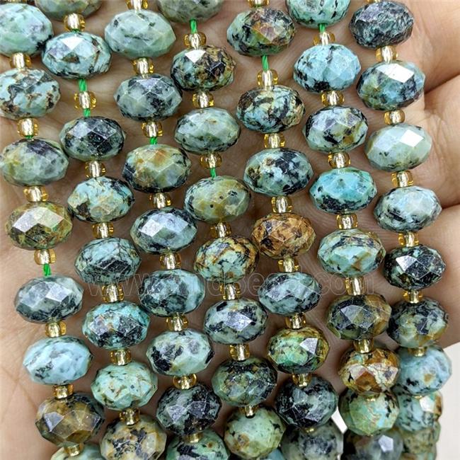 Natural Green African Turquoise Beads Faceted Rondelle