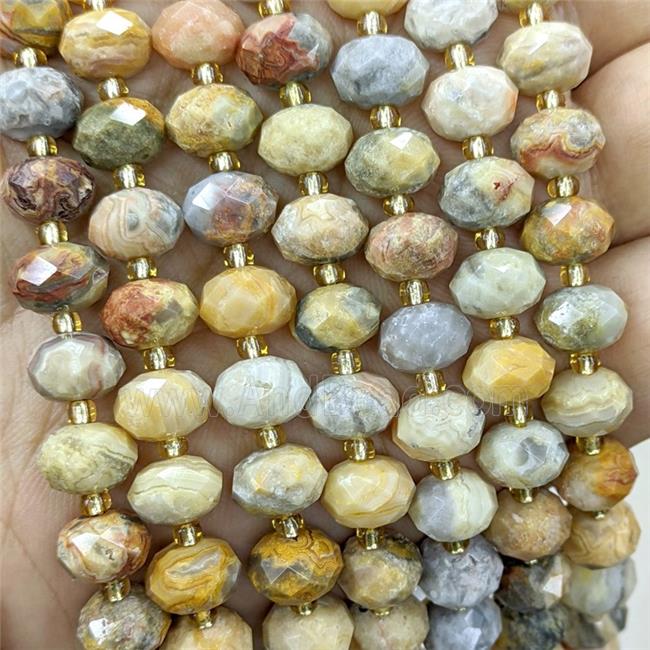 Natural Yellow Crazy Lace Agate Beads Faceted Rondelle