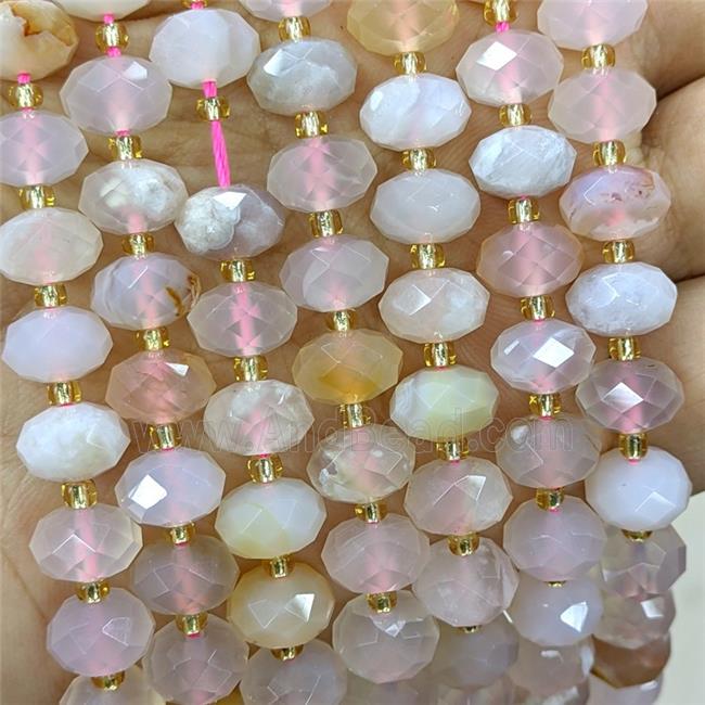 Natural Sakura Agate Beads Faceted Rondelle
