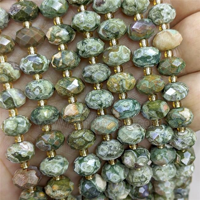 Natural Rhyolite Beads Faceted Rondelle Green