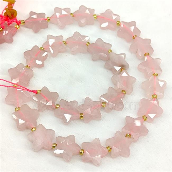 Natural Pink Rose Quartz Star Beads Faceted