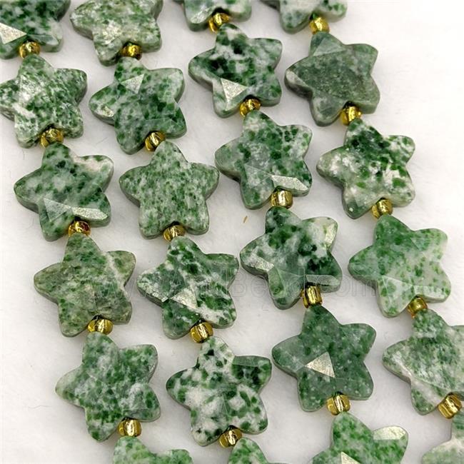 Natural Green Dalmatian Jasper Star Beads Faceted