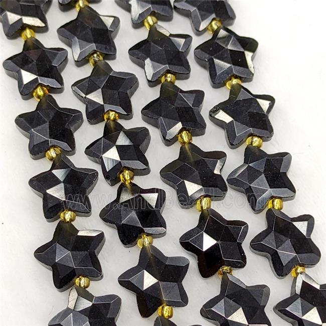Natural Black Obsidian Star Beads Faceted