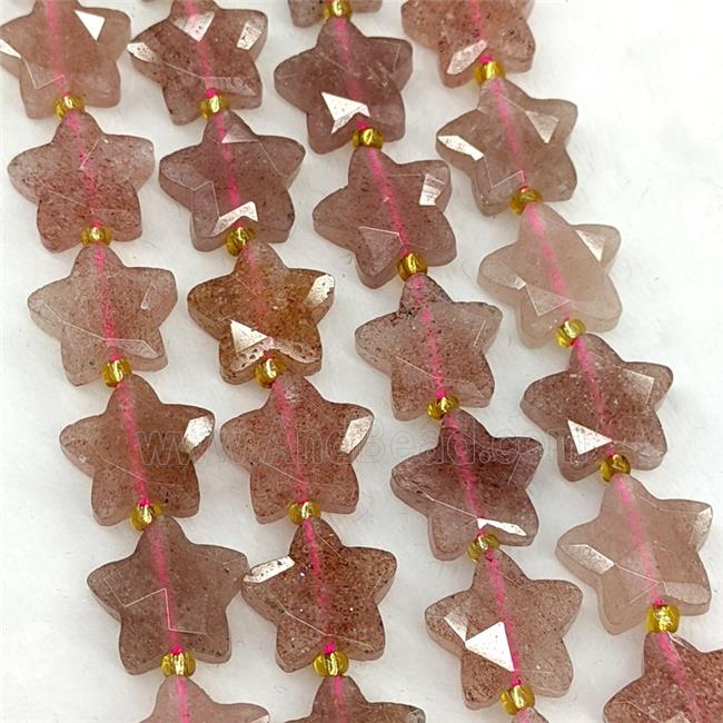 Natural Pink Strawberry Quartz Star Beads Faceted