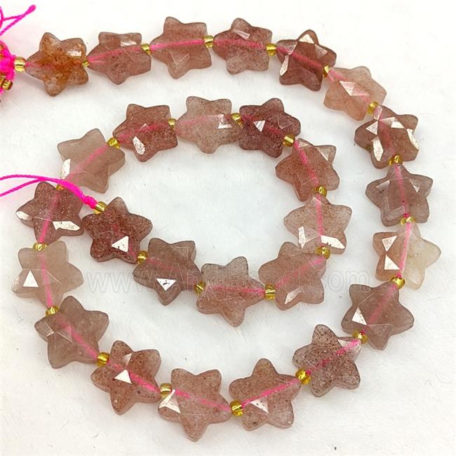 Natural Pink Strawberry Quartz Star Beads Faceted