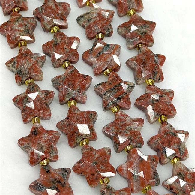 Natural Red Sesame Jasper Star Beads Faceted