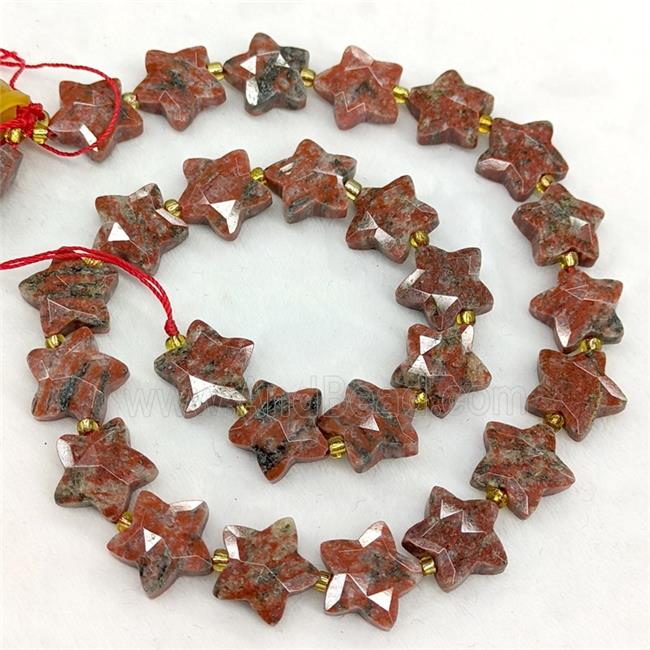 Natural Red Sesame Jasper Star Beads Faceted
