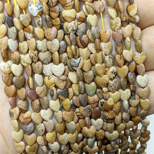 Natural Picture Jasper Heart Beads