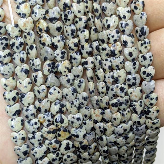 Natural Black Dalmatian Jasper Heart Beads