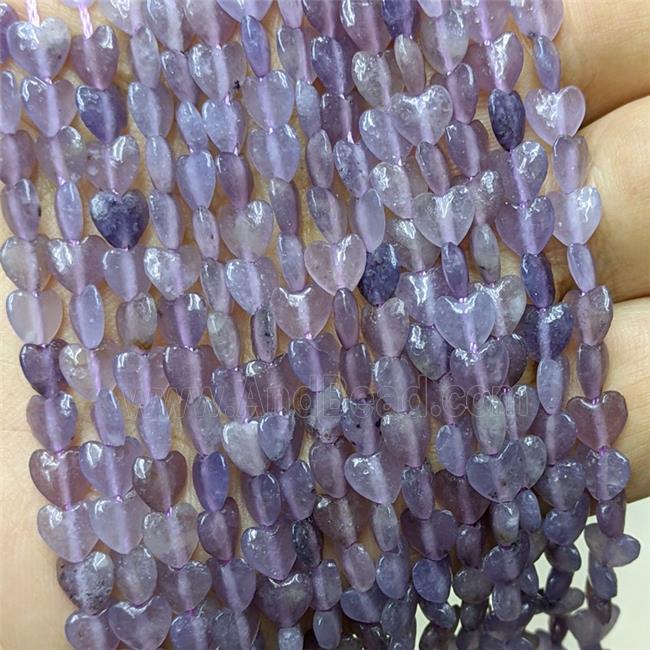 Purple Chinese Lepidolite Heart Beads