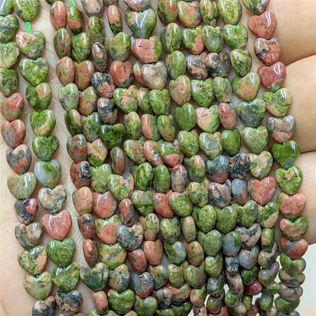 Natural Unakite Heart Beads
