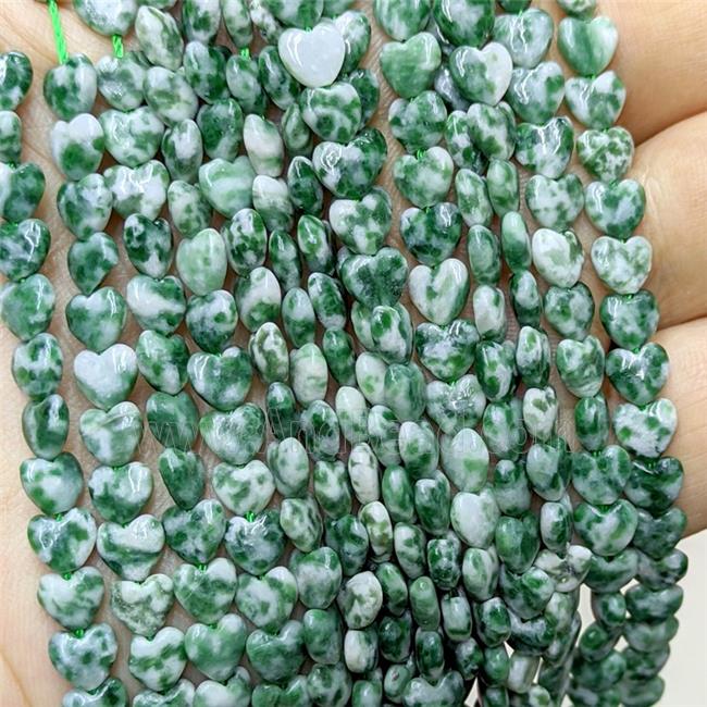 Natural Green Dalmatian Jasper Heart Beads
