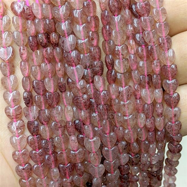 Pink Strawberry Quartz Heart Beads