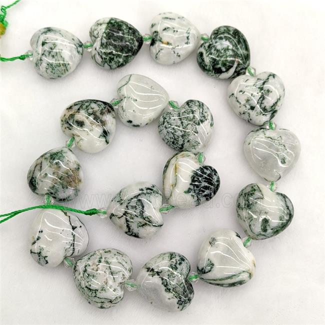Natural Green Tree Agate Heart Beads