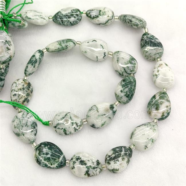 Natural Green Tree Agate Teardrop Beads