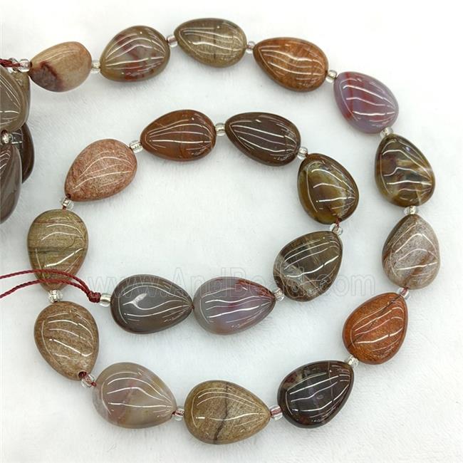 Natural Wood Petrified Jasper Teardrop Beads