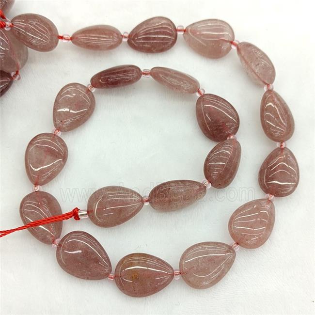 Natural Pink Strawberry Quartz Teardrop Beads