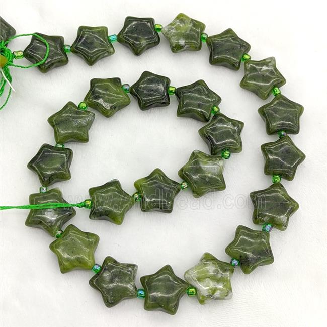 Natural Green Chinese Nephrite Jade Star Beads