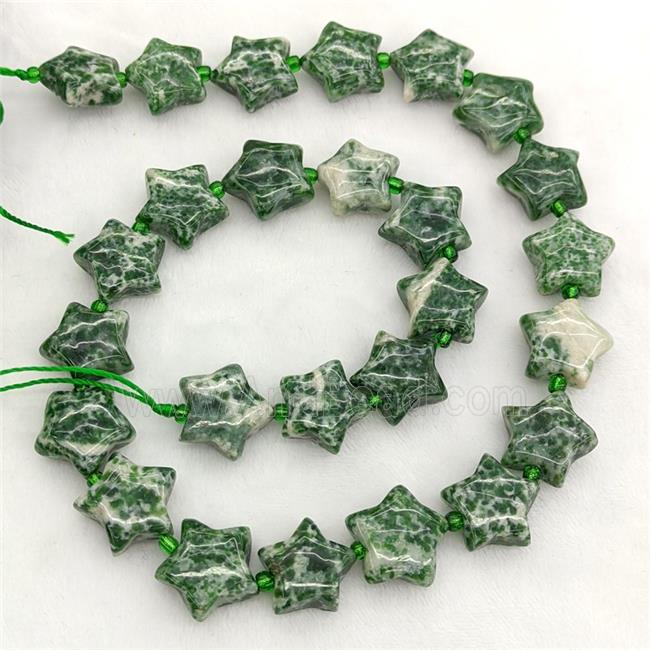 Natural Green Dalmatian Jasper Star Beads