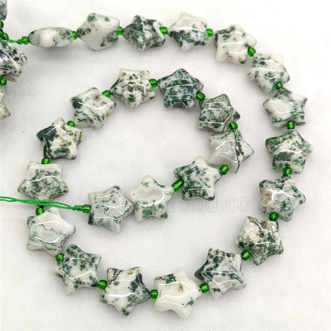 Natural Green Tree Agate Star Beads
