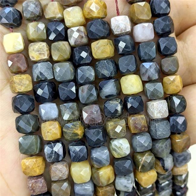 Natural Wood Petrified Jasper Beads Faceted Cube