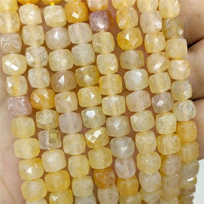 Natural Yellow Honey Jade Beads Faceted Cube