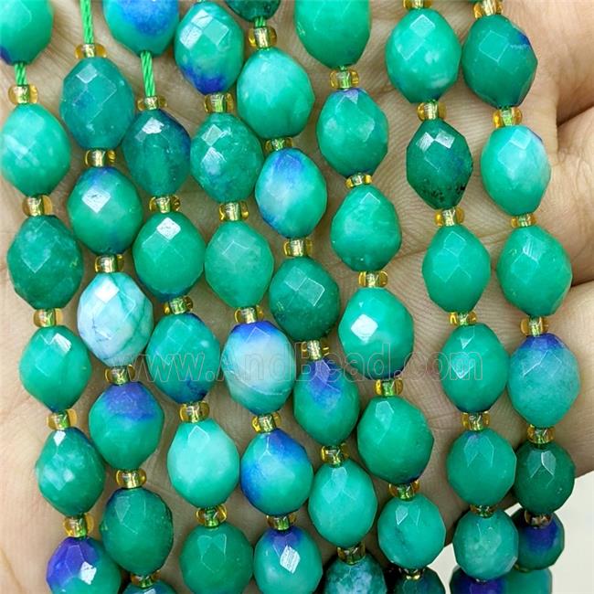 Green Dye Jade Beads Faceted Rice