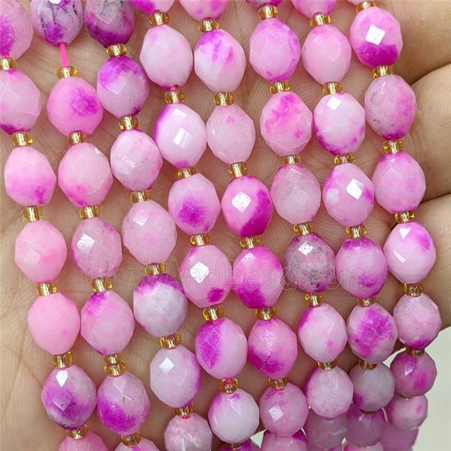Pink Dye Jade Beads Faceted Rice