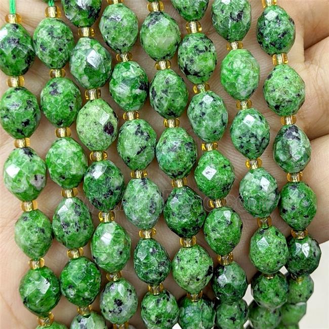 Green Dye Jade Beads Faceted Rice