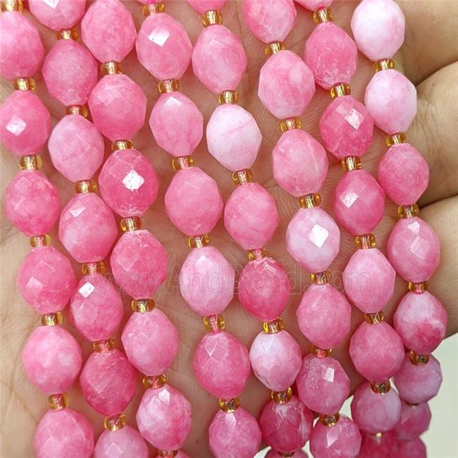 Jade Beads Faceted Rice Pink Dye