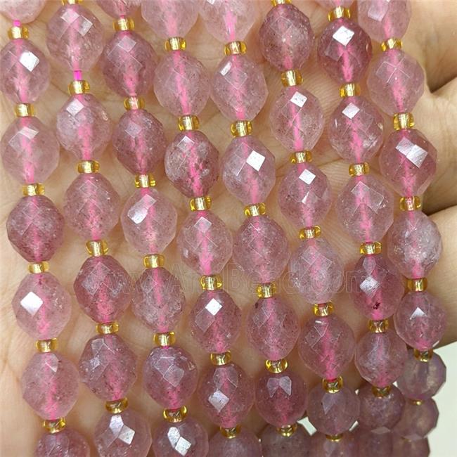 Natural Pink Strawberry Quartz Beads Faceted Rice
