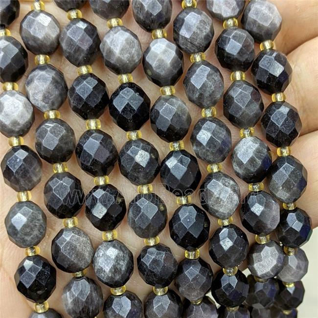 Natural Silver Obsidian Beads Faceted Rice
