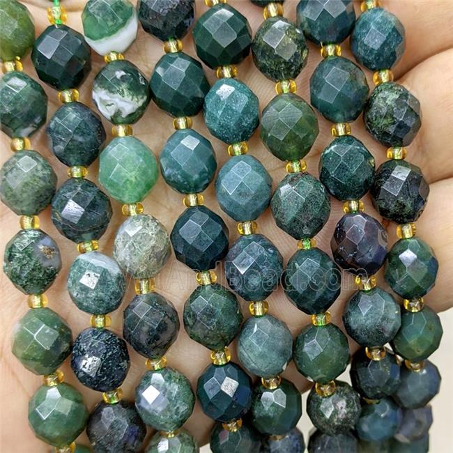 Natural Green Moss Agate Beads Faceted Rice