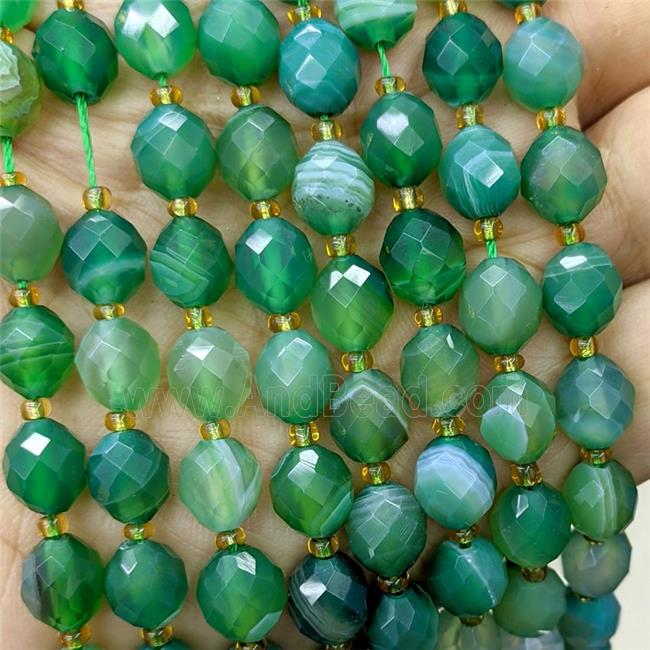 Green Striped Agate Beads Banded Dye Faceted Rice