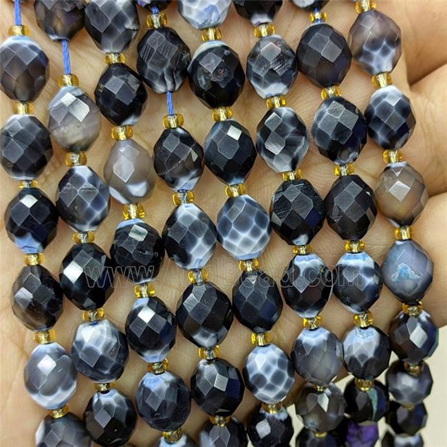 Fire Agate Beads Black Faceted Rice