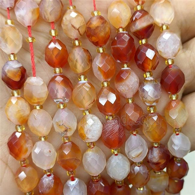 Natural Agate Beads Red Dye Faceted Rice