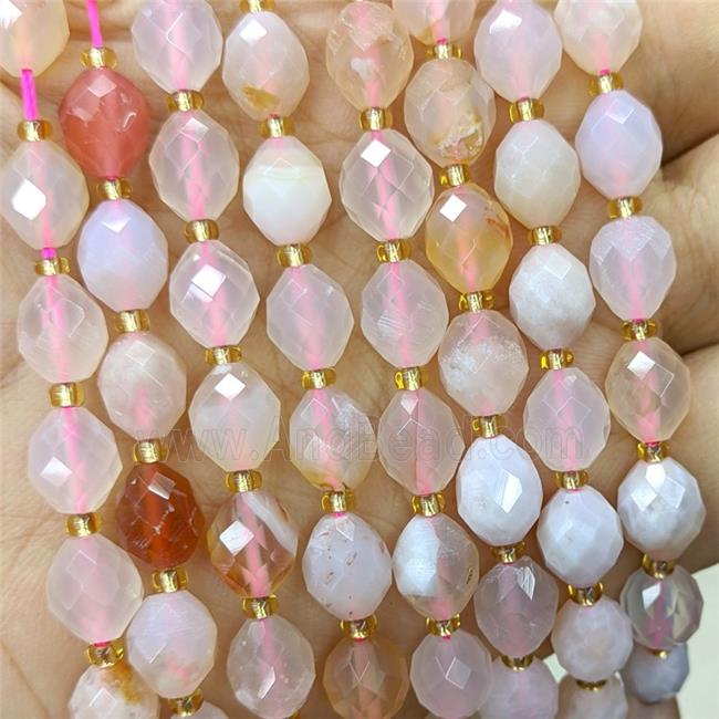 Natural Sakura Agate Beads Pink Faceted Rice