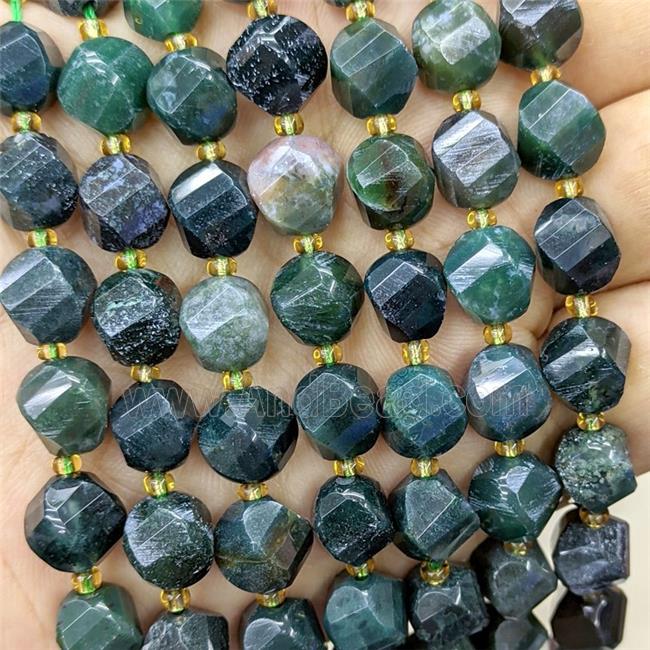 Natural Green Moss Agate Twist Beads
