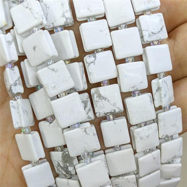 Natural White Howlite Turquoise Square Beads