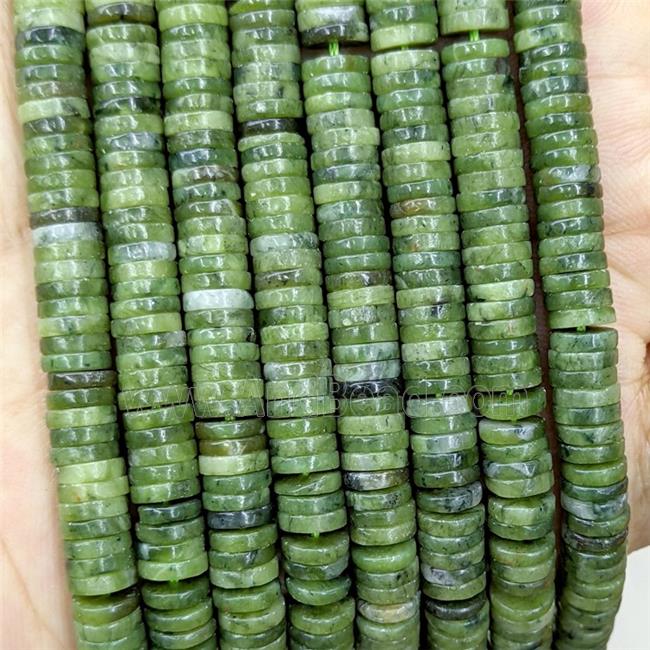 Natural Green Chinese Nephrite Jade Heishi Beads