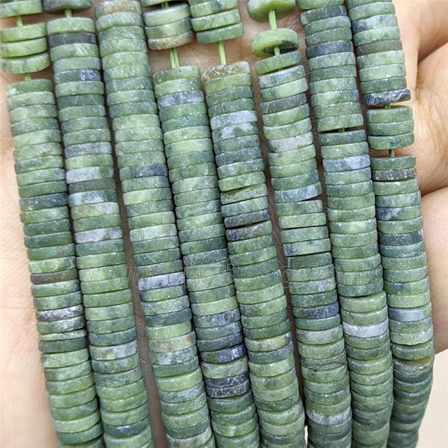 Green Chinese Nephrite Jade Heishi Beads Matte