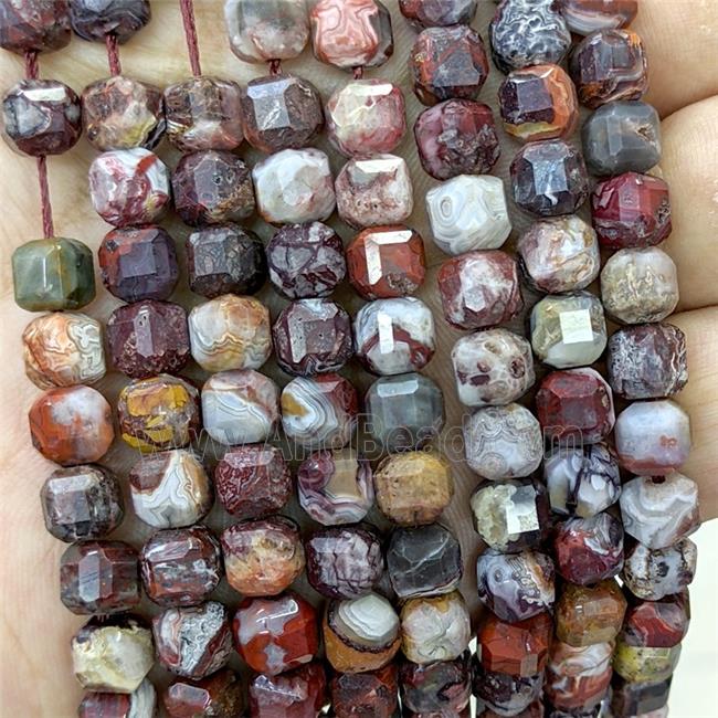 Natural Mexican Crazy Lace Agate Beads Faceted Cube