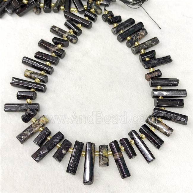 Natural Black Tourmaline Stick Beads Topdrilled