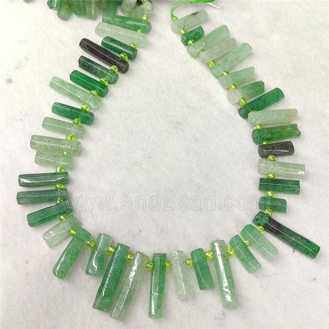 Green Strawberry Quartz Stick Beads Topdrilled