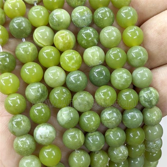 Chinese Green Nephrite Jade Beads Smooth Round