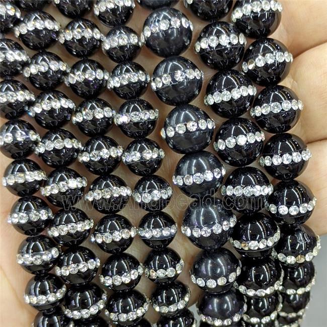 Black Onyx Agate Round Beads Pave Rhinestone
